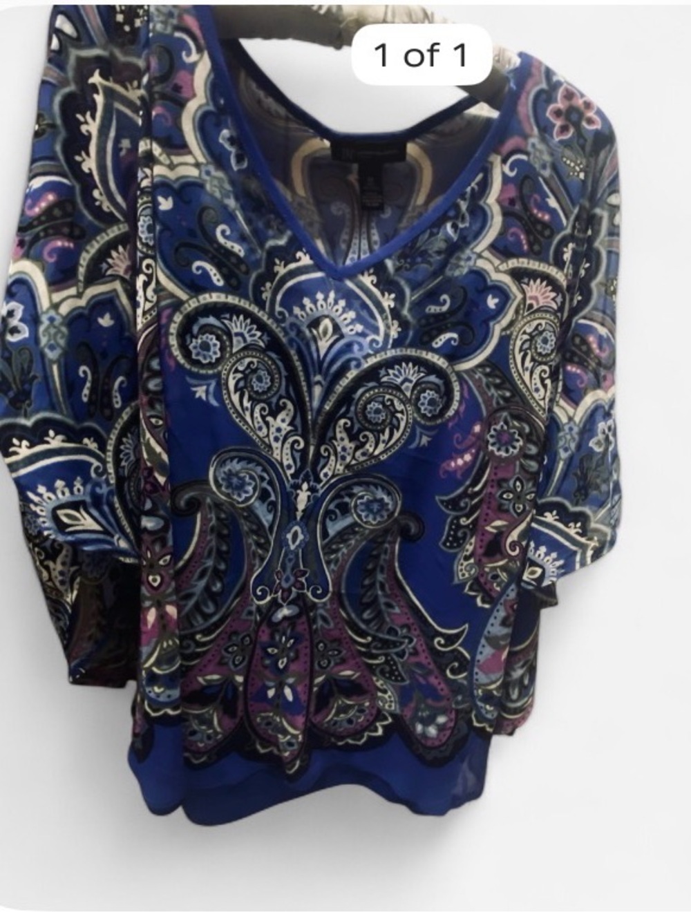 Women’s Blue Paisley V-Neck Blouse